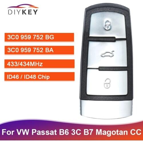 DIYKEY for VW Magotan Passat CC B6 2009-2013 3C0 959 752 BA/3C0 959 752 BG 434MHz ID46 / ID48 Chip 3 Button Smart Remote Key Fob
