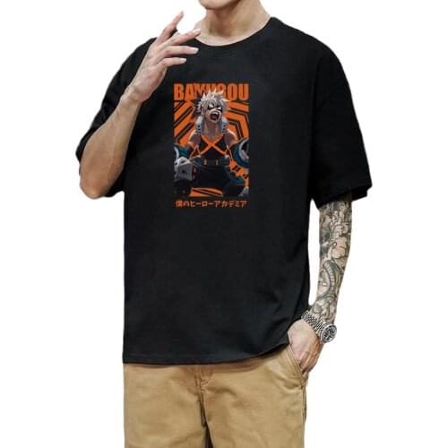 2021 My Hero Academia Anime T Shirt Bakugou Katsuki Print Tops Harajuku Manga Tee Men Clothing Oversized Streetwear Camisetas