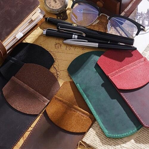 Handmade Leather Pencil Bag Fountain Pen Pouch Sleeve Cover Pocket Stationery Holder Vintage Retro Travel Journal