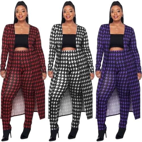 Long Sleeve Printed Coat Cloak Pencil Pants Two-piece Women Matching Set African 2 Picec Set Casual Work Wear Party Club Outfits