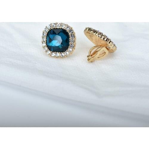 Non Pierced Red Blue Jewelry Gold Color Square Crystal Clip On Earrings Without Piercing Ear Cuff Earings pendientes