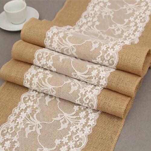 Linen table flag jute lace table runner Christmas craft wedding decoration table flag family table decoration cloth