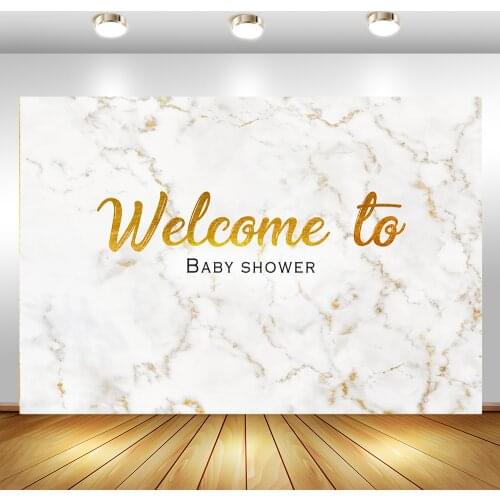 MOCSICKA Welcome to Baby Shower Backdrops White Marble Baby Shower Party Dessert Table Decorations Photography Background