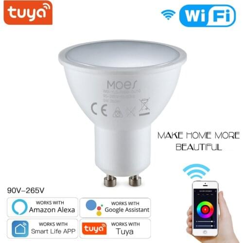 MOES Tuya WiFi Smart LED GU10 Bulb RGBW C+W 5W Dimmable Smart Lamps Smart Life/Tuya APP Remote Control Support Alexa Google Home