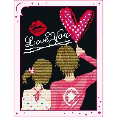 Say love you cross stitch kit people 18ct 14ct 11ct count print canvas stitches embroidery DIY handmade needlework