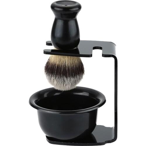 Shaving Brush Set Soap Bowl + Shaving Brush + Stand Holder Plastic Handle Nylon Hair Beard Brush Kit Barber Shaving Brush Kit
