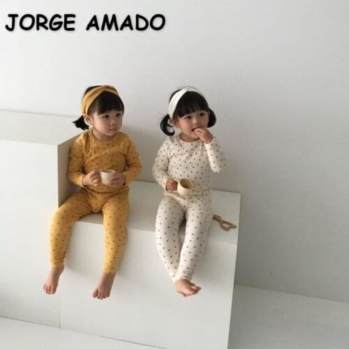 2021 Spring New Baby Pajamas Cotton Long Sleeve Cartoon Strawberry Dinosaur Dot Homewear Girl Boy Oufits Kids Clothes E6002