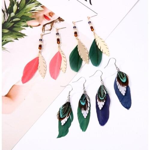 New Arrival Drop Earring Romantic Pink/Green/Blue Color Feather 4 Style Long Tassel Earring For Women Wedding Gift Earring