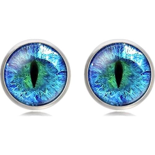New Arrival Blue Green Cat Dinosaur Eye Glass Cabochon Shirt CuffLinks Jewelry Wedding Party Gifts Classic Steady Cuff
