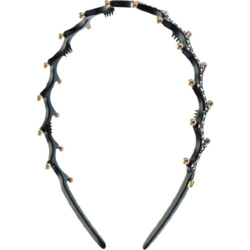 Acetate Branches Skinny Headband Rhinestone Pearl Jewelry Teeth Hair Hoop Tiara F42F