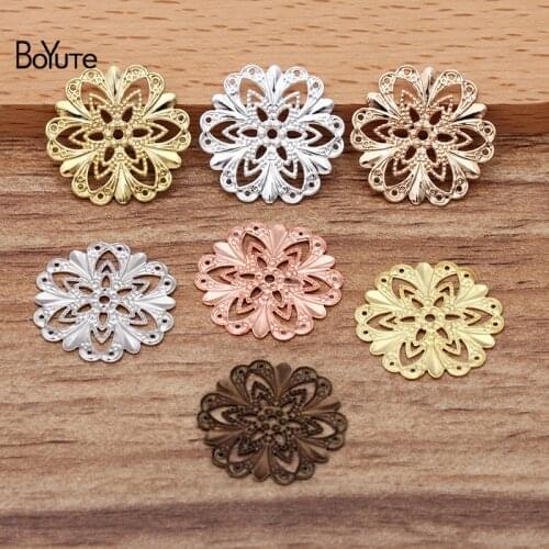 BoYuTe Wholesale 100Pcs Metal Brass Stamping Filigree 21MM Flower Charms for Jewelry Making