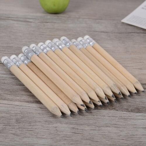 Wholesale 50PCS Mini Size 10cm long Simple Wood Pencils With Eraser Log Pencil Short Size Pencil For Kids And Children