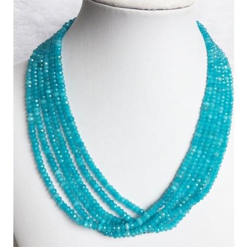 3*4MM Faceted Blue Tianhe Jasper Necklace Vintage Natural Stone Jewelry Noble Elegant Exquisite Beaded Chain Choker Collier