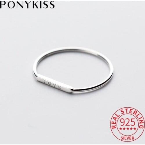 PONYKISS Real S925 Sterling Silver Sweet English index finger Ring for Women Fine Jewelry Accessory Girl Party minimlist Gift
