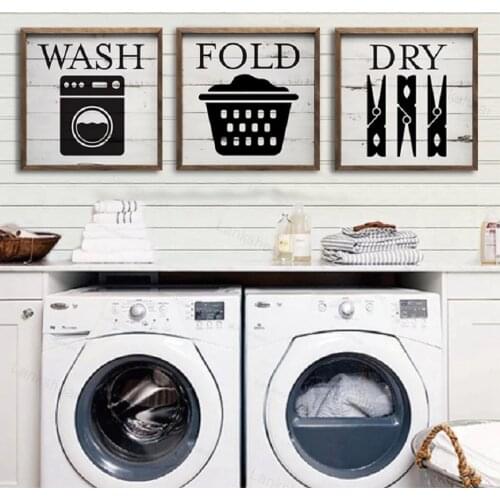 Laundry Room Wash Fold Dry Canvas Paintings Wall Art Prints Posters Inner Pictures Frame Kids Room Home Decor