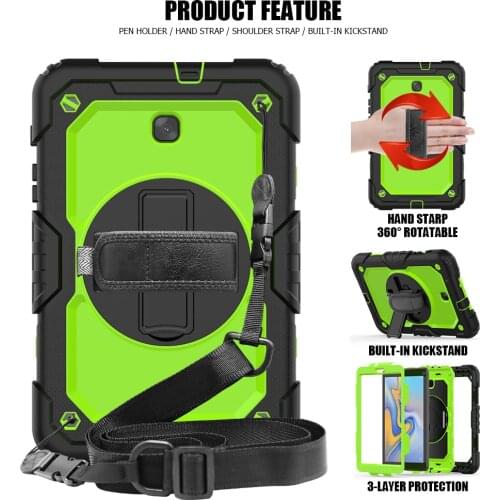 Shockproof Case For Samsung Galaxy Tab A 8.0 T387 SM-T387 Heavy Duty Silicone Hand Strap Shoulder Strap funda Cover For Tab T387