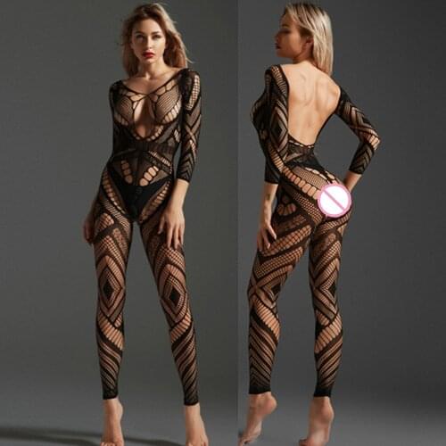 Sexy Lingerie See Through Leotard Transparent Erotic Underwear Ladies Bodysuit Open Crotch Garter Nylon Women Jumpsuit Stockings