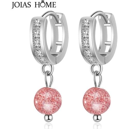 JoiasHome 925 Sterling Silver Earrings Pink Strawberry Model Womens Earrings Hypoallergenic Student Party Gift Size 22mm