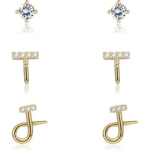 SILVERHOO 925 Sterling Silver For Women Trendy Distortion Nails Zircon Tiny Stud Earrings Sets Luxury Gold Color Fine Jewelry