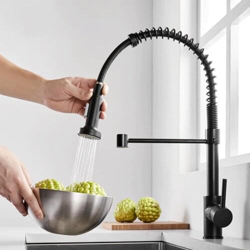 Black Mixer Tap Kitchen Faucets Deck Mounted Flexible Pull Out Mixer Tap Black Hot Cold Kitchen Faucet Spring Style With Spray