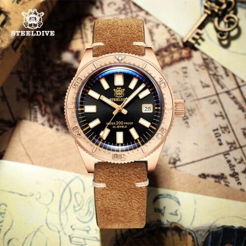 STEELDIVE 1962S CuSn8 Bronze Automatic Watch NH35 Sapphire Mechanical Dive Watch 300m Bronze 62Mas Dive Watches Men Automatic