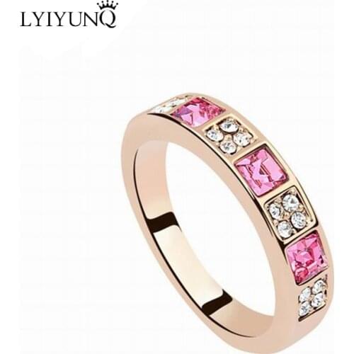 Geometric Square Crystal Wedding Rings For Women Fashion Classic Party Gold-Color Girls Fine Jewelry
