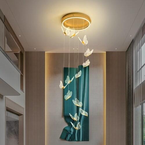 LED Postmodern Acrylic Hardware Golden Designer Chandeliers Butterfly Lustre Suspension Luminaire Lampen For Dinning Room