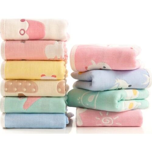 5pcs Thicken Cotton Childrens Towel 27*50, Cartoon 6 Layers Baby Face Towels Baby Stuff for Newborns serviette de bain bebe