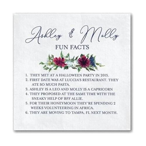 Fun Fact Wedding Napkins, Bridal Shower Napkins, Rehearsal Dinner Napkins, Engagement Party Napkins - Wedding Bar Napkins
