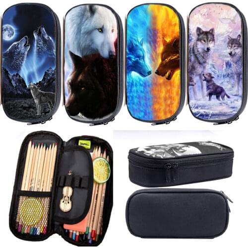 High Quality 3D Wolf Printed Pencil Case Students Pen Bag Boys Animal Stationary Bags Children Cartoon Pencil Box Kids Pen Case