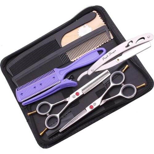 5.5Inch Silver Professional Hairdressing Hair Cut Scissors Set Barber Hair Thinning Kit Barber Razor with Blade Comb Case Y1222
