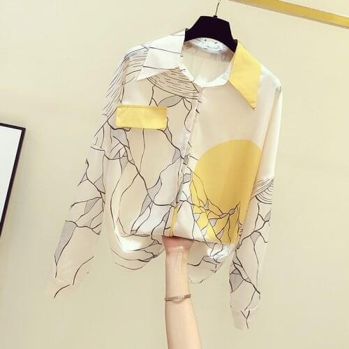 2021 Autumn Womens Long Sleeves Turn Down Collar Chiffon Loose Casual Shirt Ladies Shirts Female Blouse Tops A3684