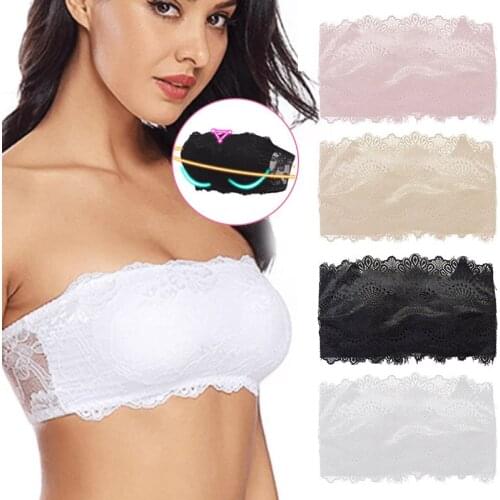 Lace Bra Strapless Underwear Comfortable Breathable Elastic Adjustable Hook Lock for Women d88