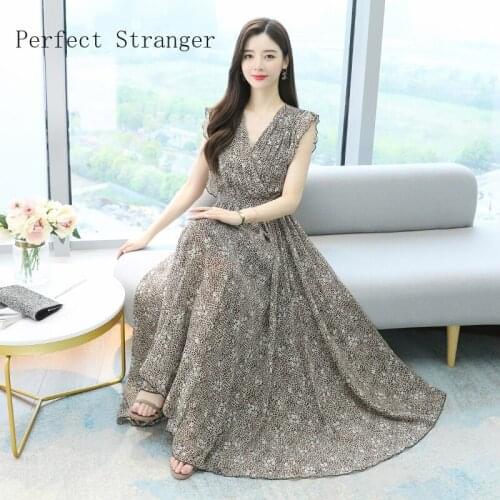 2021 Summer New Arrival Hot Sale V Collar Leopard Women Chiffon Long Dress M-4XL High Quality