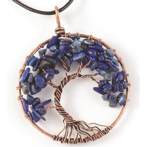 100-Unique 1 Pcs Trendy Copper Plated Wire Wrapped Lapis Lazuli Stone Pendant Necklace For Party Jewelry