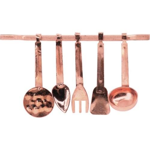 5PCS /SET Mini Vintage Dollhouse Miniatures Tableware Cutlery Cook Tools Rack Fork Spoon Childrens Toy Doll House Kitchen Toys