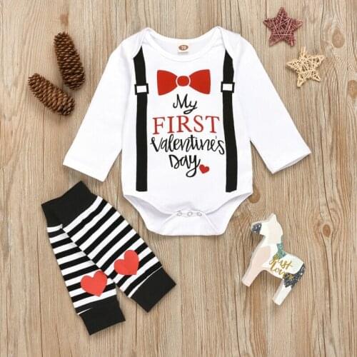 0-18 Months Newborn Baby My First ValentineS Day Bodysuits Infant Baby Boys Girls Tops Kids Striped Socks Outfit Baby Clothes