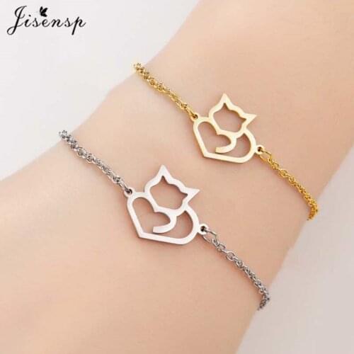 Jisensp Stainless Steel Animal Bracelets for Women Everyday Jewelry Gold Cat Charm Bracelet Pulseira Feminina Kids Birthday Gift