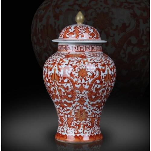 Jingdezhen antique ceramic red golden binding flowers general tank small ornament Chinese decoration study antique crafts