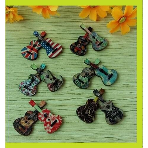 150Pcs/pack Wood Button Guitar Scrapbooking At Random two Holes Decorative Buttons for craft accessory botoes para artesanato