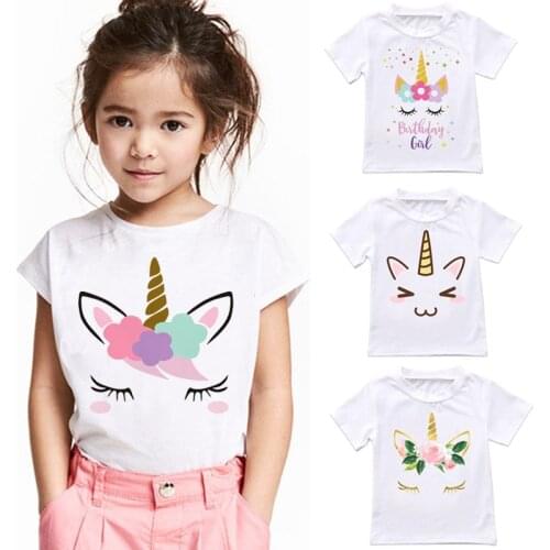 Children Rainbow Horse Cartoon Kids T Shirt Fashion Cute Unicorn Girl T Shirt Harajuku Korean Design Round Neck Baby Boy T Shirt