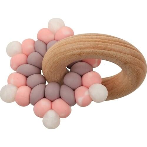 Baby Silicone Teether Gym Play Beech Wood Ring Teething Bracelet Montessori Toys GXMB