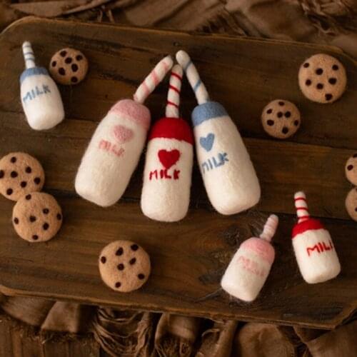 DIY Baby Wool Felt Milk Bottle+Cookies Decorations Newborn Photography Props Infant Photo Shooting Accessories Home Party Orname