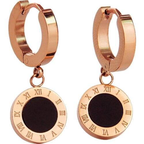 Twelve Constellations Design Women Earrings Rose Gold-color White Black Shell Circular Surface Roman Letter Dance Earring KE06-1