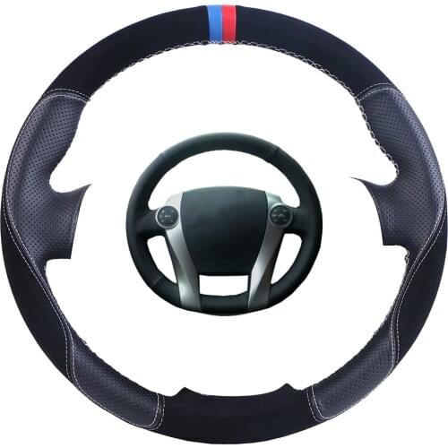 Custom Made Car Steering Wheel Cover Black For Toyota Prius 2009-2015 Aqua 2014 2015 Suede Leather Auto Steering Wheel Braid