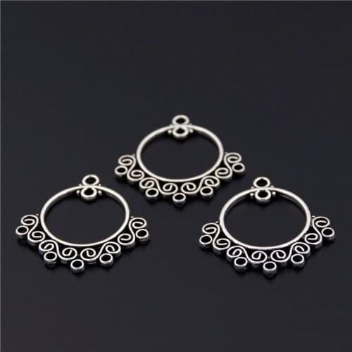 20pcs Silver Color Color Circle Earring Connector Charms DIY Bracelet Necklace A2447