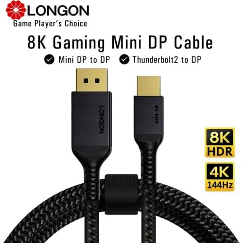 LONGON 8K Mini DisplayPort to DisplayPort DP Cable Thunderbolt 2 for MacBook Air 13 Pro Surface 5 6 Pro Splicing Screen1m 2m 3m