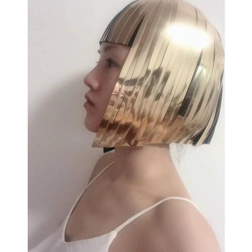 Metallic Wig Hairdress Chrome Gold Egyptian Hairpiece Silver Headpiece Cosplay Performance Show