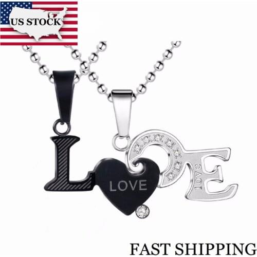 US STOCK Stainless Steel Couple Necklaces & Pendants Love Paired Crystal Female Long 2019 Hot Korean Fashion Jewelry STN098