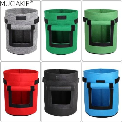 MUCIAKIE 7 Colors 6 Sizes Thinkened Potato Grow Bags w/ Windoms Handles Non-Woven Fabric Growing Pots Breathable Cloth Container